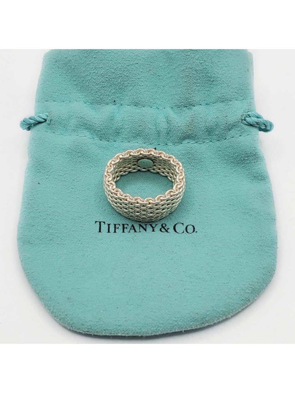 Tiffany & Co Somerset Mesh Band Ring Sterling Silver 10mm Wide Size 8